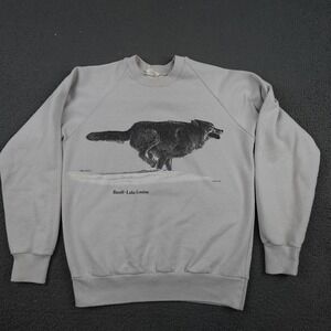 Vintage Wolf Sweatshirt Mens Small Gray Graphic Banff Lake Louise 80s